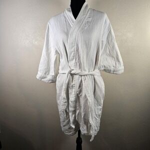 Spa Essentials By Sleep Sense Robe Womens Large White 100% Cotton Waffle Kimono